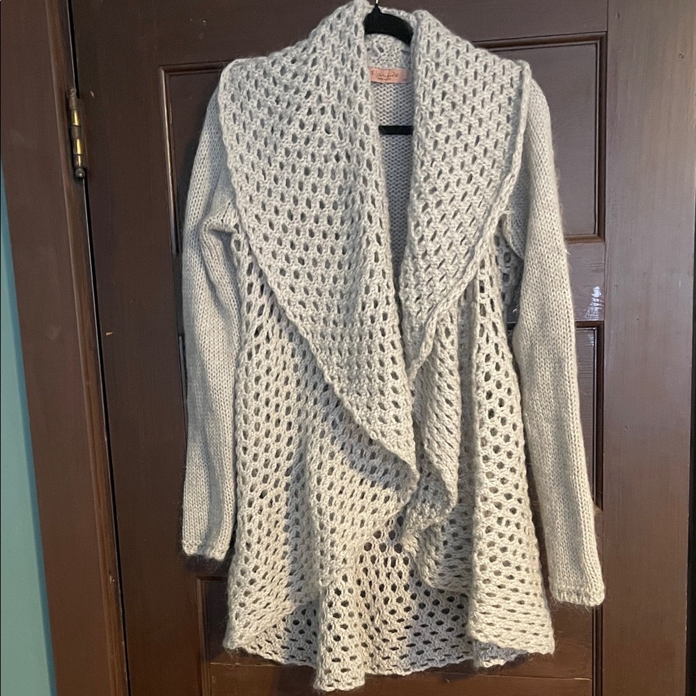 Anthropologie Elsamanda Open-Knit Gray Mohair Wool Cardigan Made in Italy